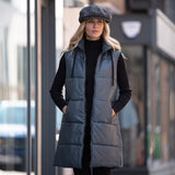 Ashwood Leather Long Gilet with Detachable Hood Grey: Gillet Long