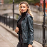 Luxurious Ashwood Leather Jacket with Hood Navy: Anne