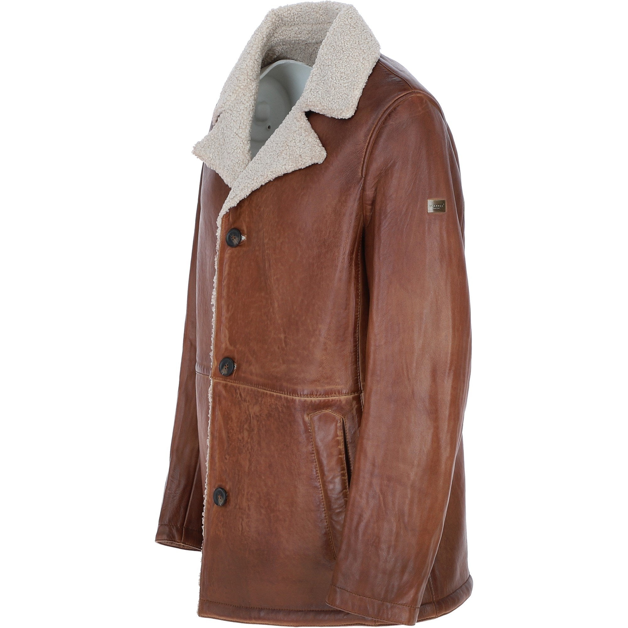 Men’s Trapper Leather Jacket with Faux Fur Lining Cognac: ELMS