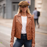 Ladies Leather Biker Jacket Tan: G-Celia22