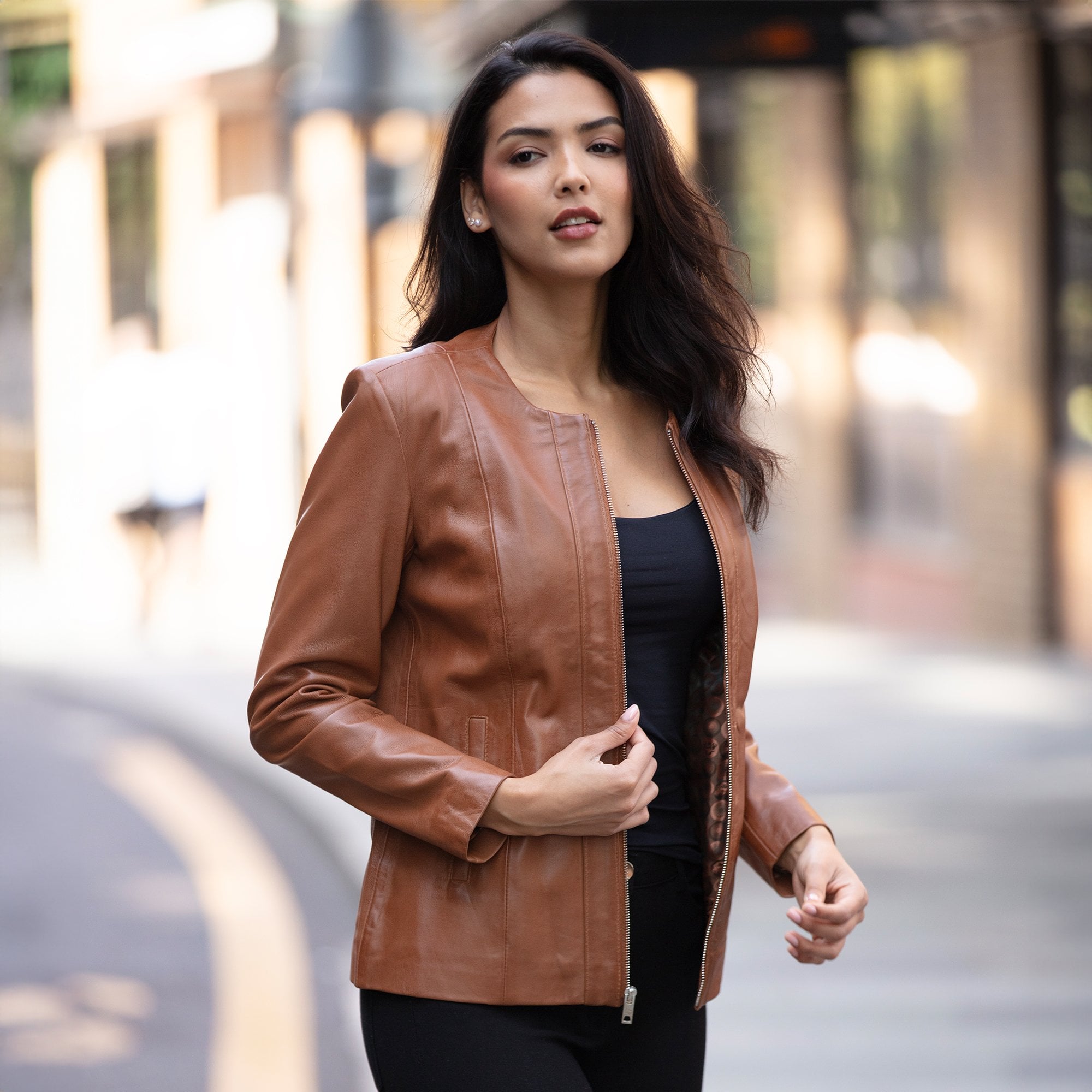 Ladies Ashwood Leather Casual Jacket Tan: AWL-881