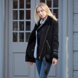 Womens Oversized Sheepskin Flying Jacket Black/Snuff: KB-20091
