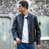 Ashwood Bubble Leather Mandarin Collar Men's Biker Jacket Black: nz-16110