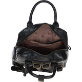 Compact Leather Backpack with Front Zip Pockets Black: TL-006