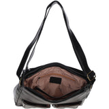 Leather Messenger Bag with Front Buckle Pockets Black: TL-007
