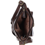 Compact Leather Messenger Bag with Front Buckle Pocket Brown: TL-005