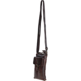 Compact Leather Phone Bag with Adjustable Strap and Brass Hardware Brown: tl-002