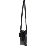 Compact Leather Phone Bag with Adjustable Strap and Brass Hardware Black: tl-002