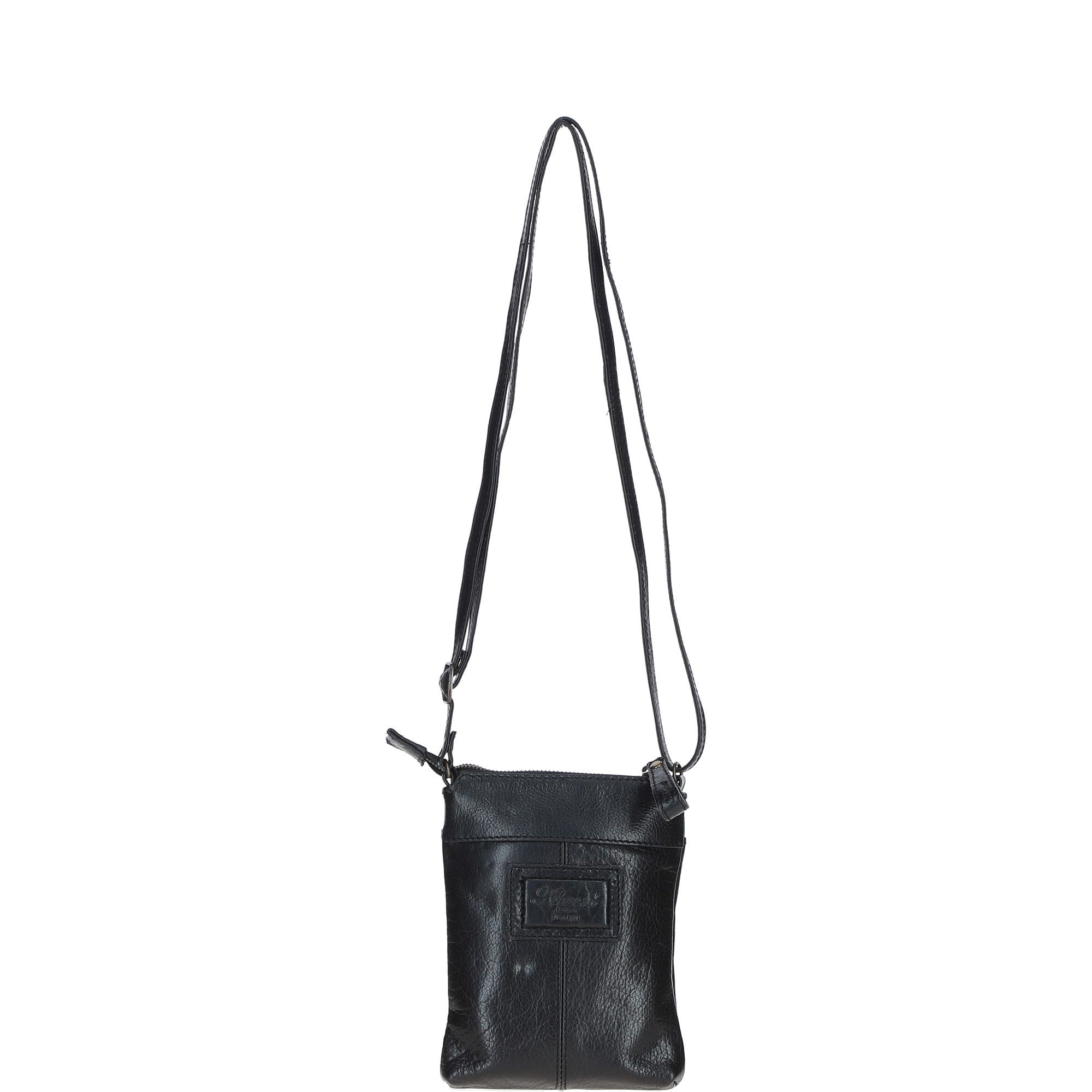 Compact Leather Phone Bag with Adjustable Strap and Brass Hardware Black: tl-002