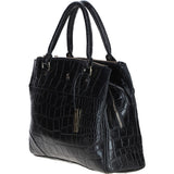 Three Section A4 Croc Print Leather Work Bag Black: A4 Work Bag