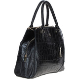 Three Section A4 Croc Print Leather Work Bag Black: A4 Work Bag