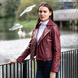 Short Leather Biker Jacket Burgundy: 6617