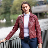 Ladies Ashwood Leather Biker Jacket Burgundy: AWL-1991