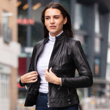 Leather Biker Jacket Black: N-12