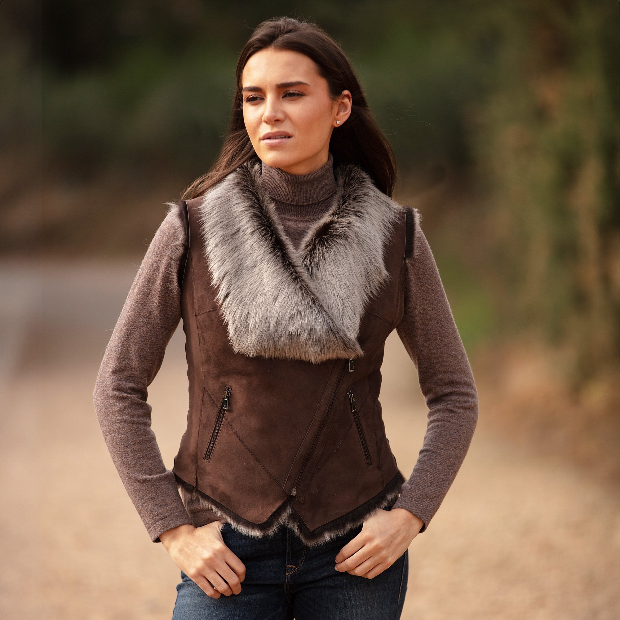 Toscana Suede Leather Biker Gilet Brown: KB 620