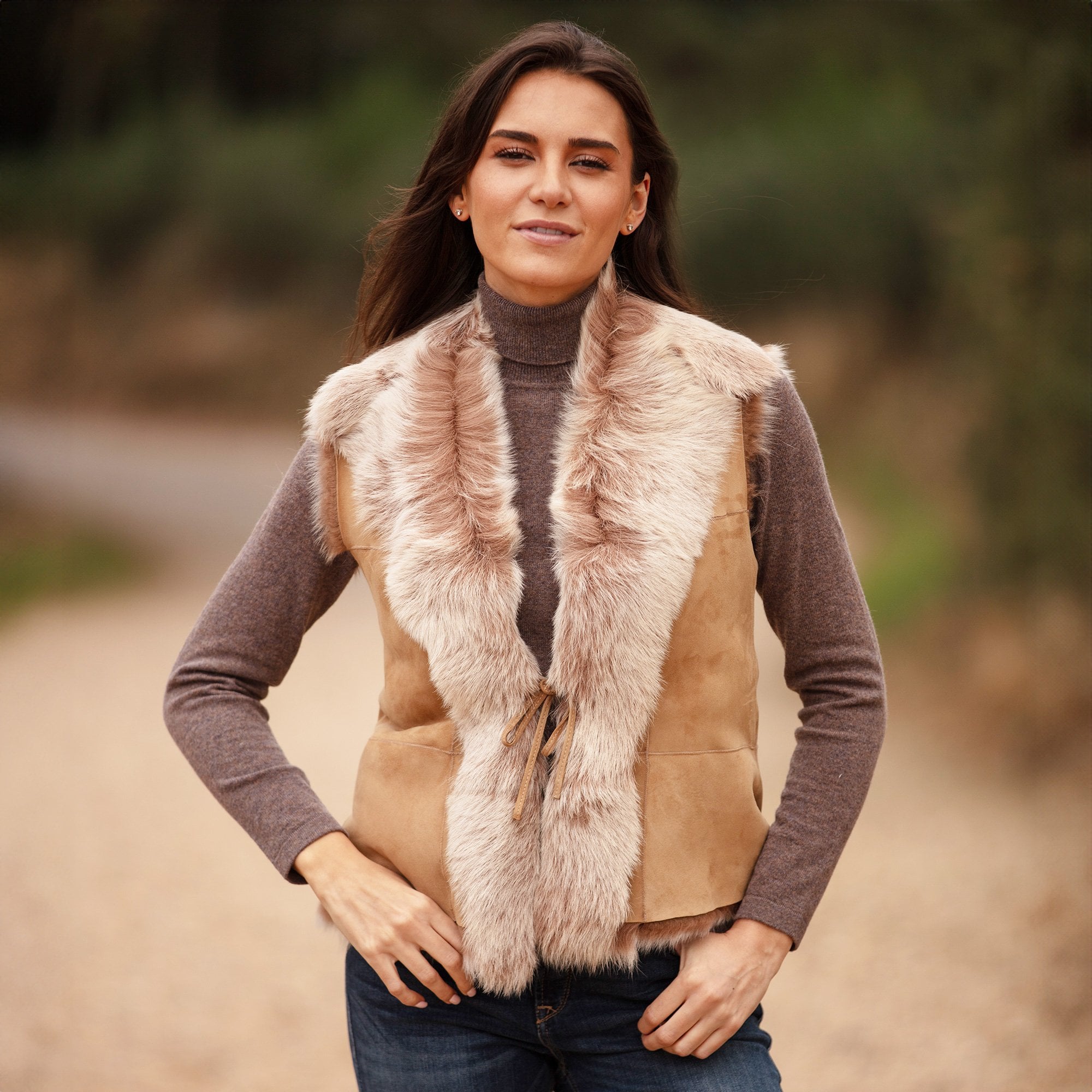 Reversible Toscana Suede Leather Gilet Camel: KB-42