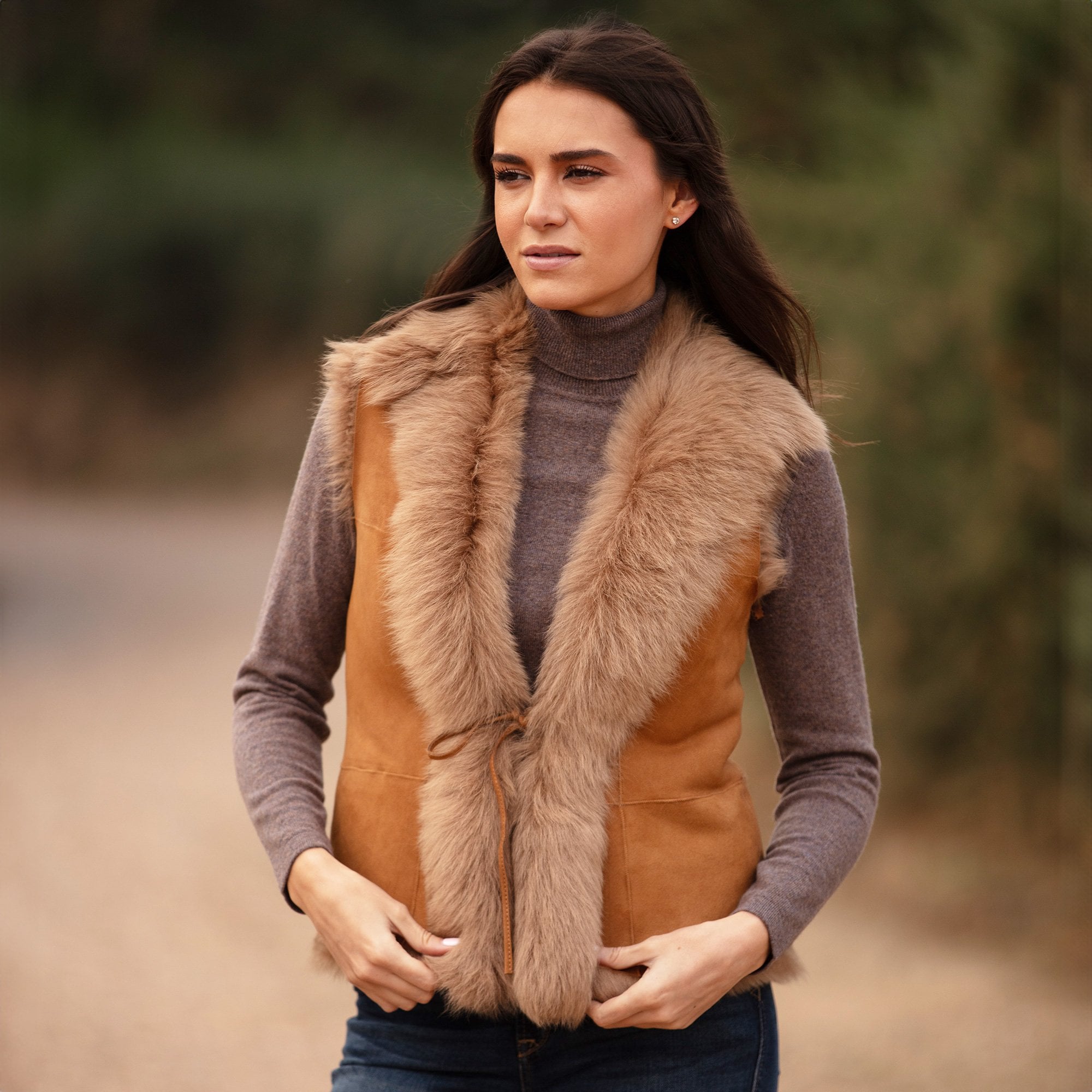 Toscana Suede Leather Gilet Honey: KB-42