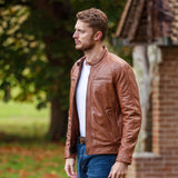 Leather Biker Jacket Tan/waxy: 2101