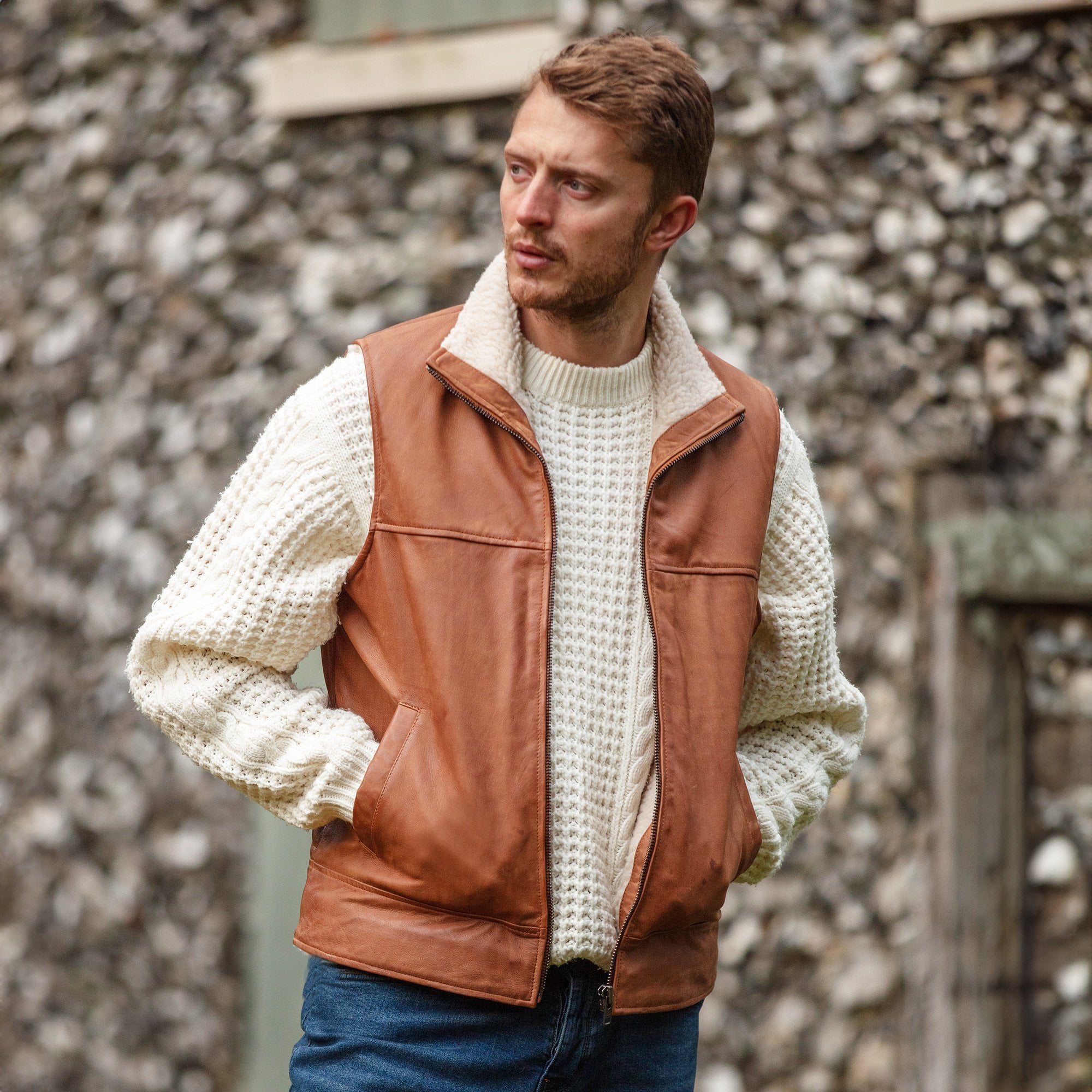 Ashwood Men's Leather Waistcoat Tan: SIGMA