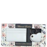 Leather Card Holder & Key Ring Gift Set Silver :slg-31342