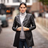 Ladies 3/4 Side Zip Leather Jacket Black: Aroma