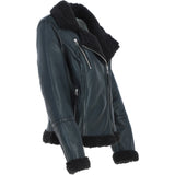 Womens Shearling Biker Jacket Black: 2418