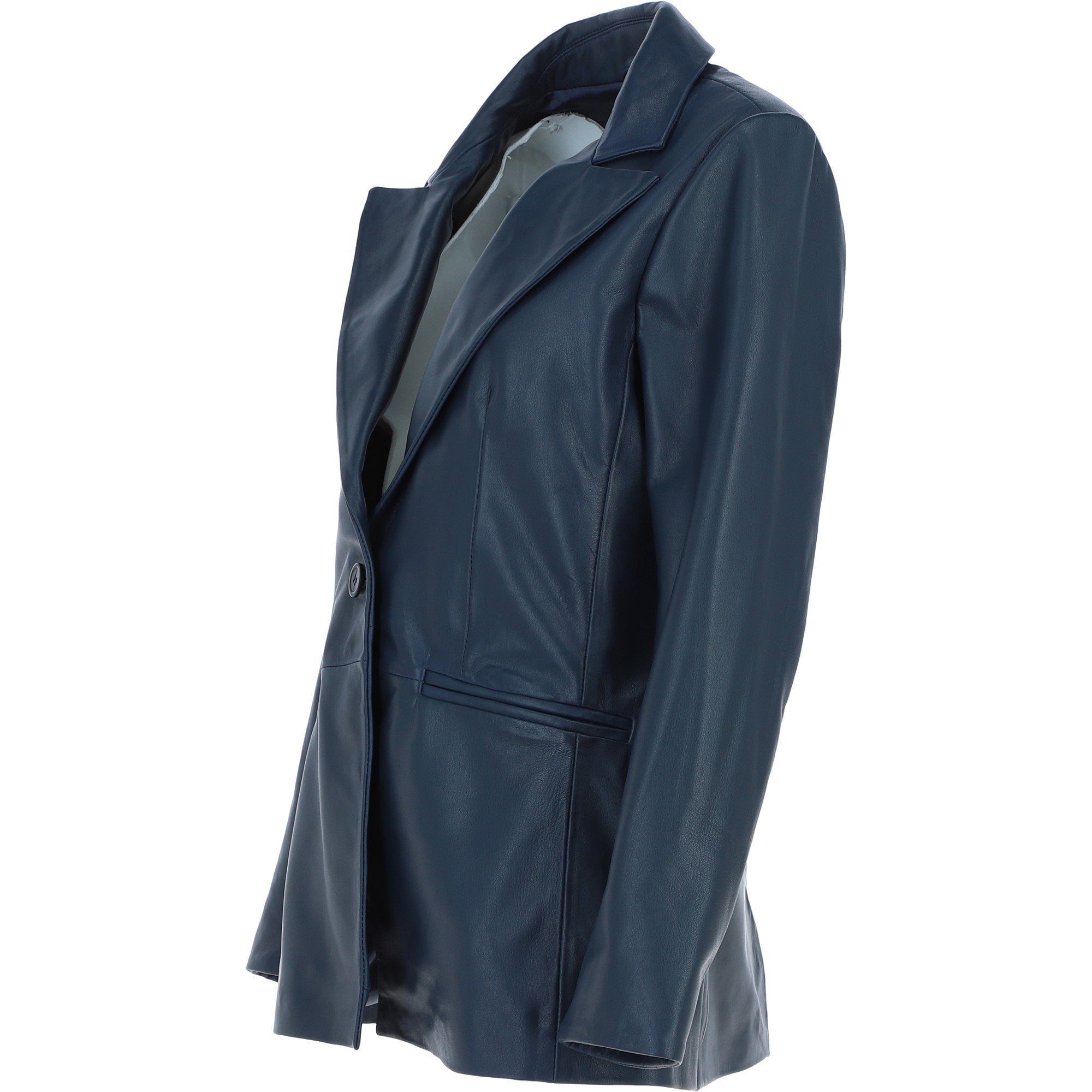 Womens Leather Fashion Single Breasted Blazer Navy: AWL-Blazer