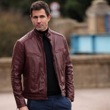 Mens  Leather Biker Jacket Burgundy: G-6400