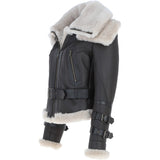 Womens Aviator Shearling Leather Jacket Brown/Cream: KB-451 DC