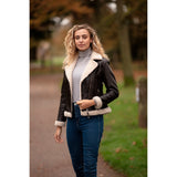 Womens Shearling Biker Jacket Brown: 2418