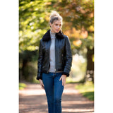 Ladies Sheepskin Aviator Jacket with Faux Fur Lining Black: 2419