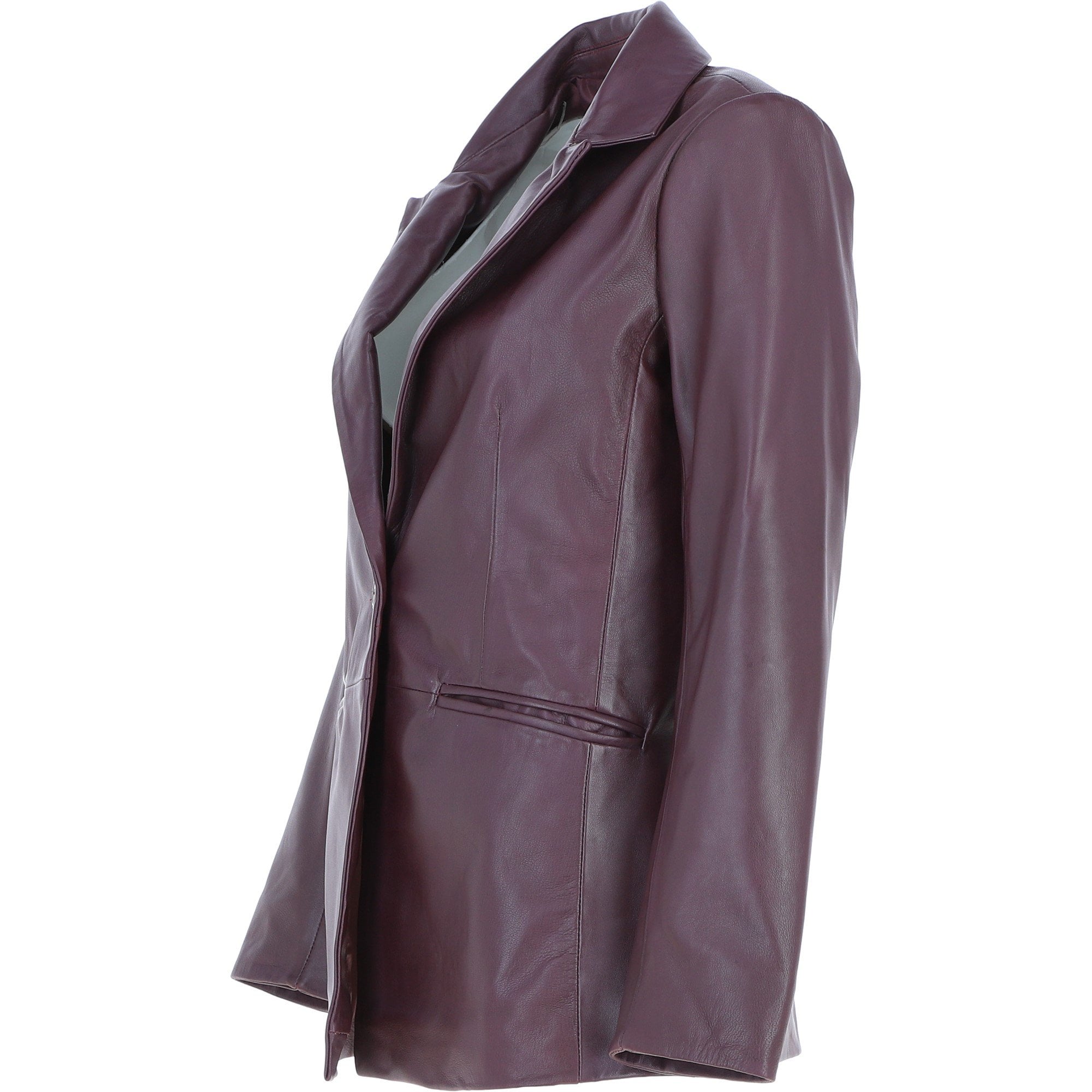 Womens Leather Fashion Single Breasted Blazer Burgundy: AWL-Blazer
