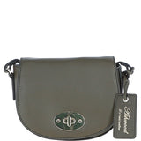 Real Leather Saddle Crossbody Bag Olive: 63753