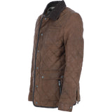 Mens Trapper Diamond Quilted Leather Jacket with Corduroy Brando Collar Brown 27: 162222