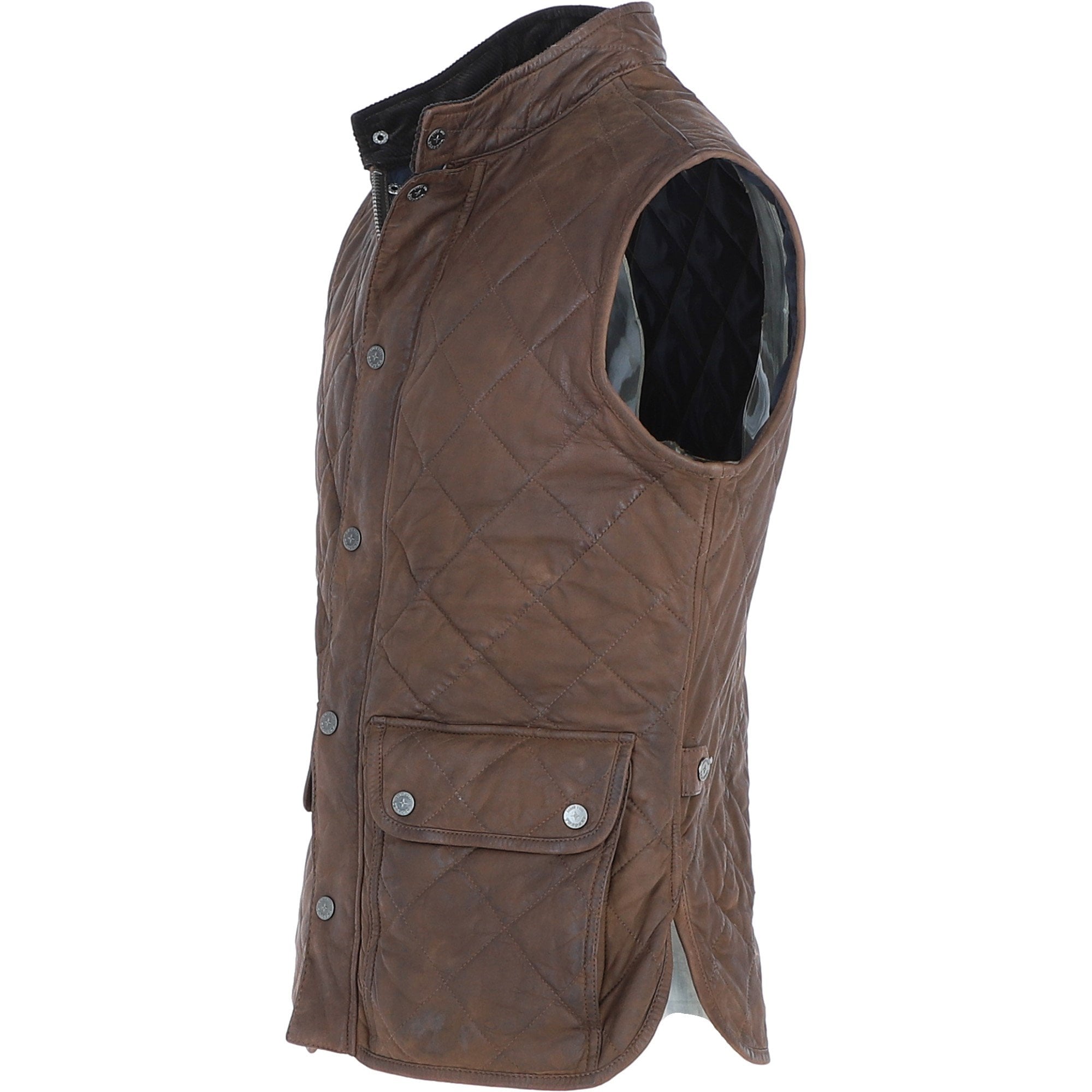 Mens Diamond Quilted Leather Gilet Brown 27 : M-15 vest