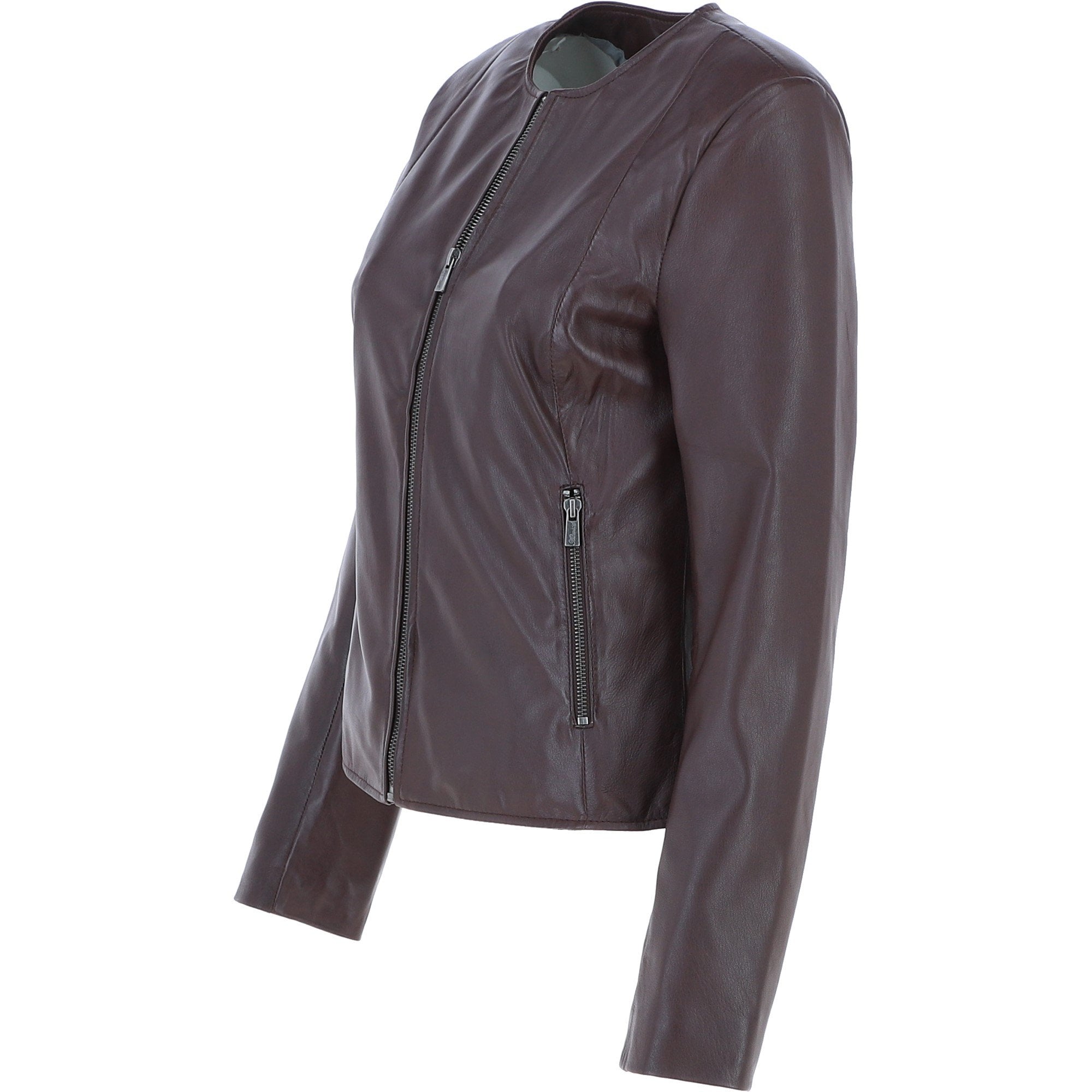 Collarless Ladies Casual Leather Jacket Borduex: AWL-1282