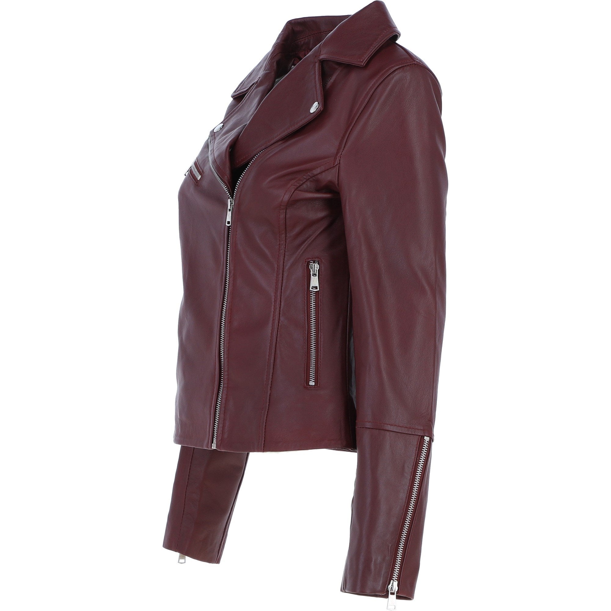Ladies Veg Tanned Leather Biker Jacket Burgandy: AWL-80