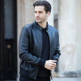 Men's Real Light Weight Leather Regular Fit Bomber Jacket Black: G Bomber