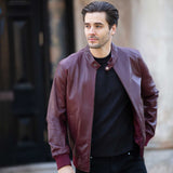 Men's Real Light Weight Leather Regular Fit Bomber Jacket Burgundy: G Bomber