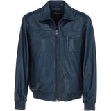 Real Leather Bomber Jacket With Brando Collar Navy: Prime Bomber