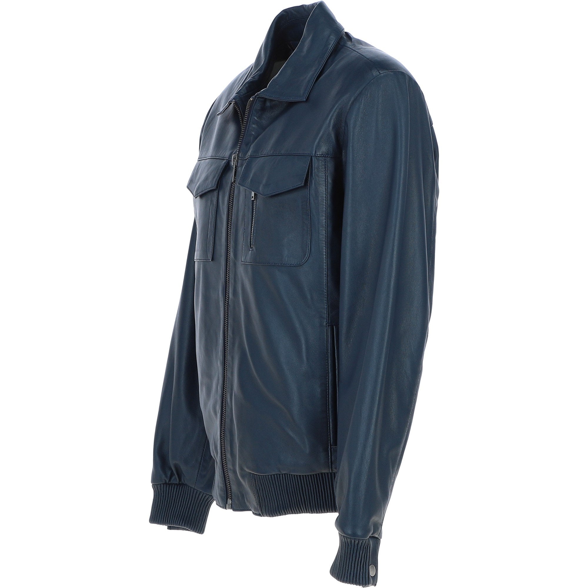 Real Leather Bomber Jacket With Brando Collar Navy: Prime Bomber