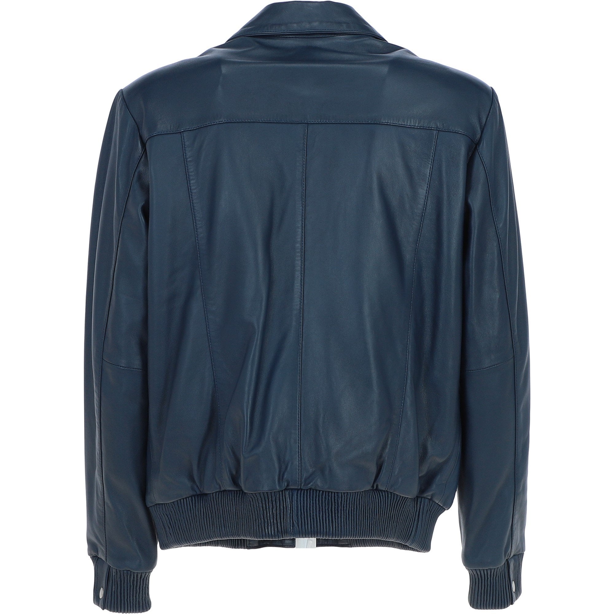 Real Leather Bomber Jacket With Brando Collar Navy: Prime Bomber