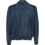 Real Leather Bomber Jacket With Brando Collar Navy: Prime Bomber