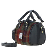 Ashwood Leather & Harris Tweed® Cloth Small Barrel Bag Black/Green/Red: TW-61-07-BR