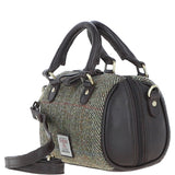 Ashwood Leather & Harris Tweed® Cloth Small Barrel Bag Brown/green: TW-61-09-BG