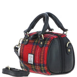 Ashwood Leather & Harris Tweed® Cloth Small Barrel Bag Black/Red: TW-61-14-BR