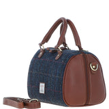 Ashwood Leather & Harris Tweed® Cloth Medium Barrel Bag Tan/Navy: TW-62-11-TN