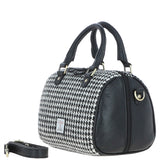 Ashwood Leather & Harris Tweed® Cloth Medium Barrel Bag Black/White: TW-62-12-BW