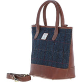 Ashwood Leather & Harris Tweed® Cloth Large Grab Bag  Tan/Navy: TW-64-11-TN