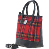Ashwood Leather & Harris Tweed® Cloth Large Grab Bag  Black/Red: TW-64-14-BR